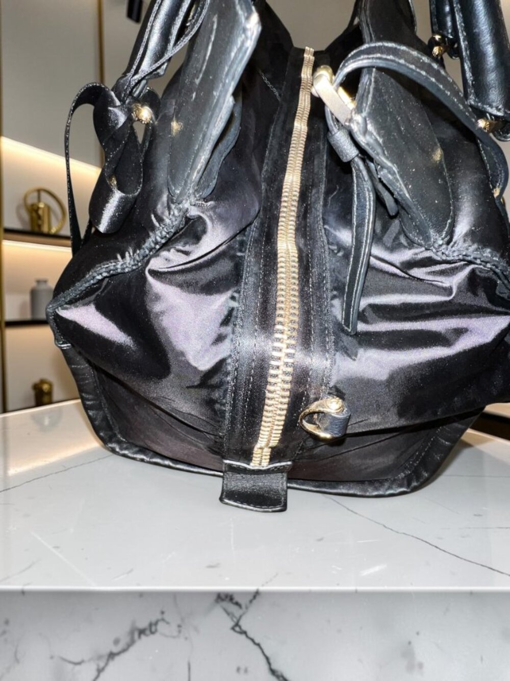 Henri Bendel Black Nylon & Leather Satchel – Good Pre‑Owned Condition - Picture 6 of 12